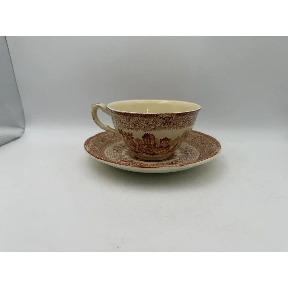 Ridgways Grecian Red Transferware Tea‎ Cup & Saucer England Vintage